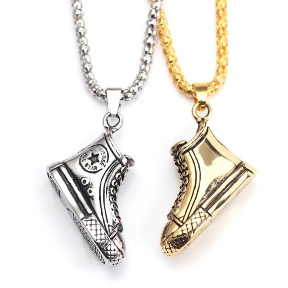 Stainless Steel Vintage Shoes Necklace Pendant Long Chain Hip Hop Rock - Picture 3 of 5